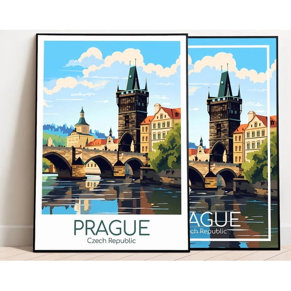 Miluva Prague Travel Poster Prague Poster Wall Art Czech Republic Vintage Poster Travel Poster Gift Prague Print Art Print ,Decor For Living Room Bedroom, 8x12 UNFRAMED