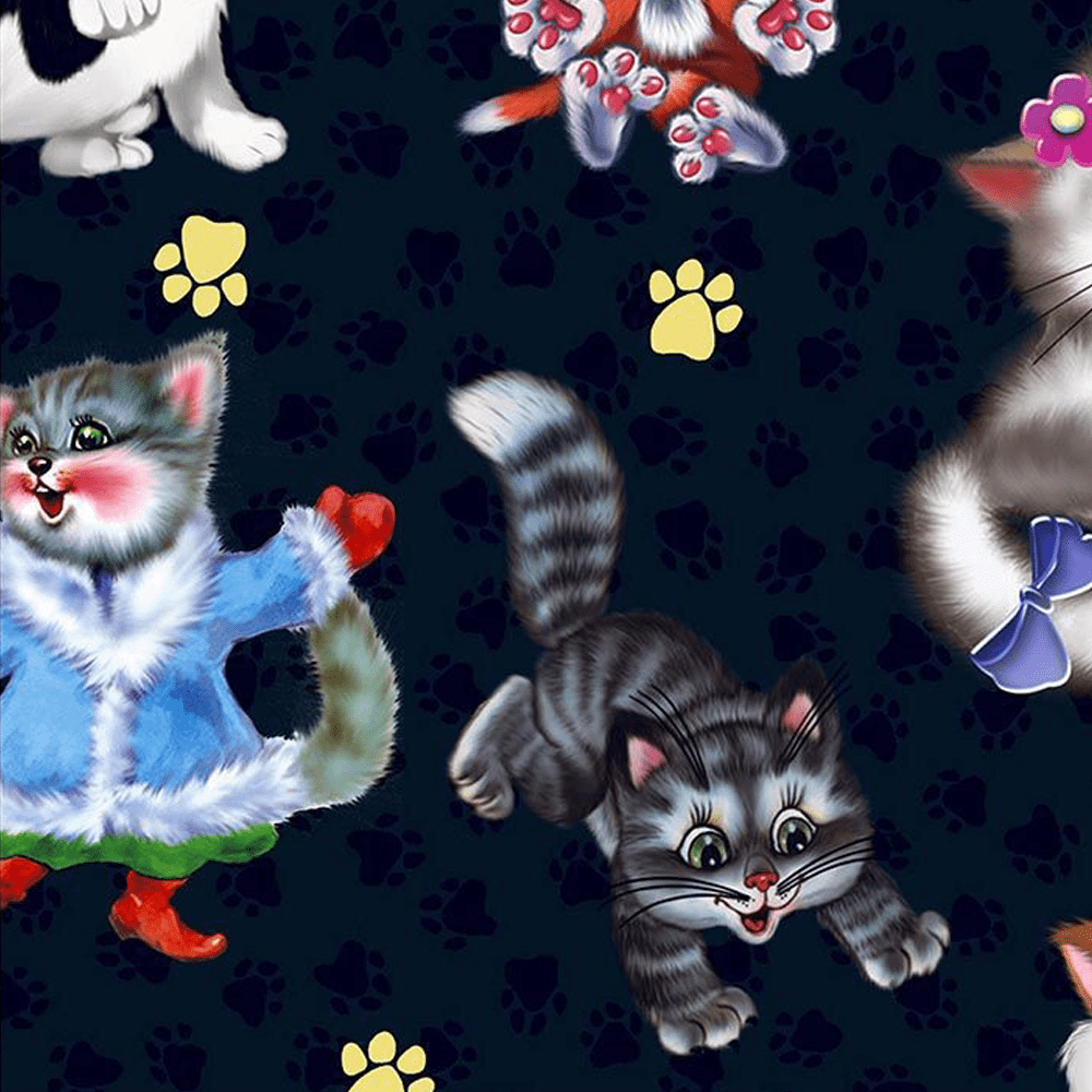 FREE SHIPPING!!! Cartoon Cats (Dark) Design Printed on 100% Cotton Quilting Fabric for DIY Projects by the Yard (Navy, Grey, Orange)