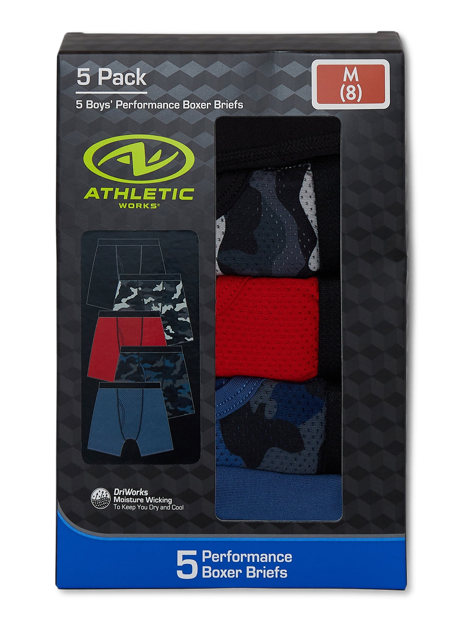 Athletic Works Boys Performance Boxer Brief Underwear, 5-Pack, Sizes S-XL