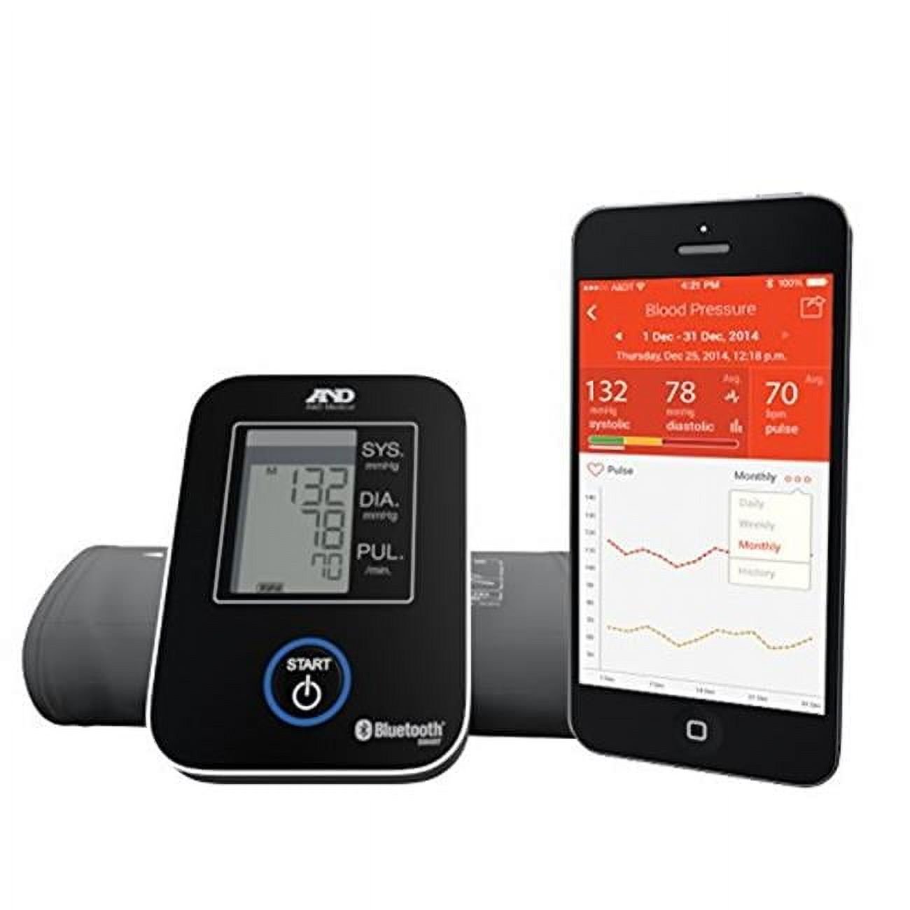 A&D UA651BLE Medical Deluxe Connected Blood Pressure Monitor - Black
