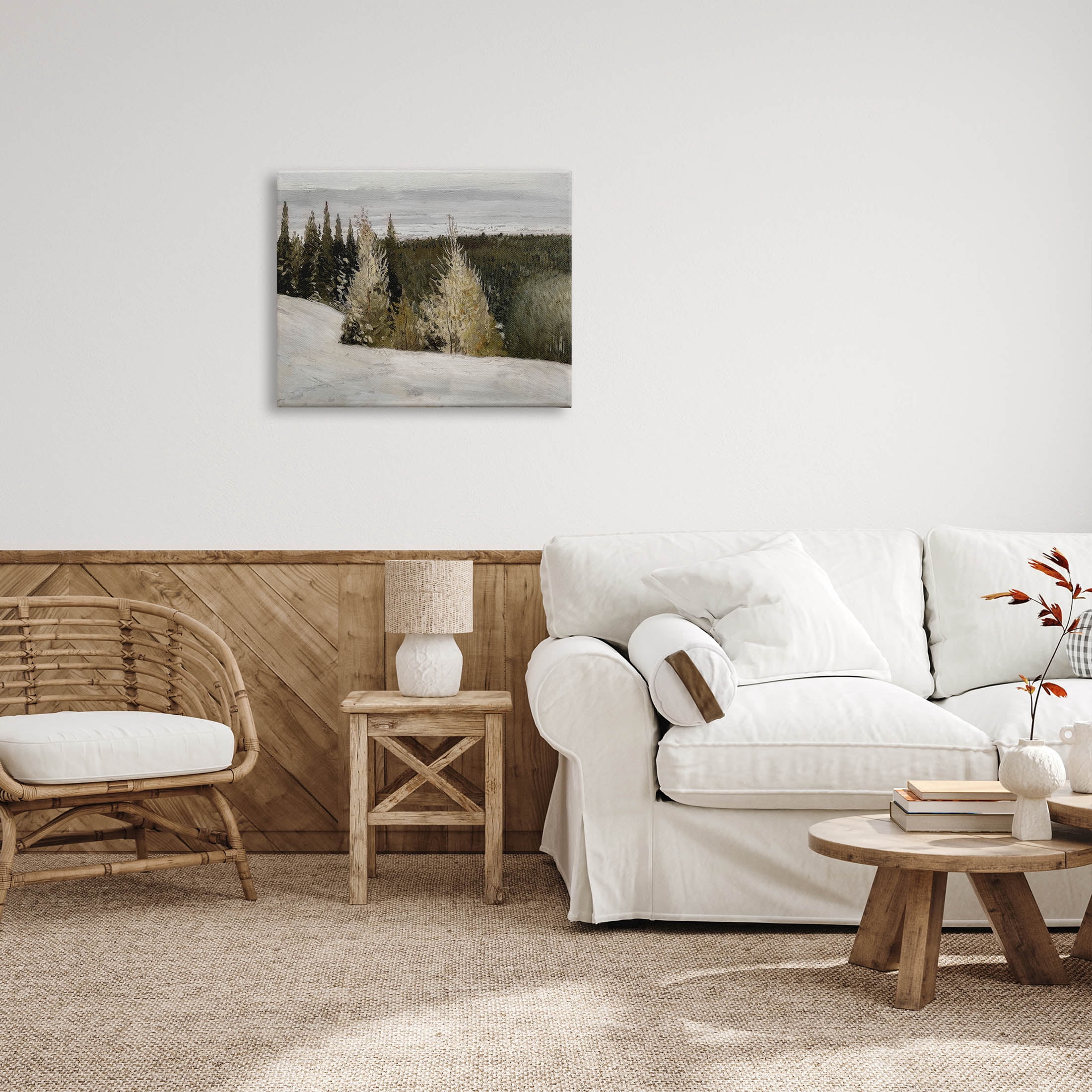 Snowy Slopes Woodland Nature Landscape Painting Gallery Wrapped Canvas Print Wall Art