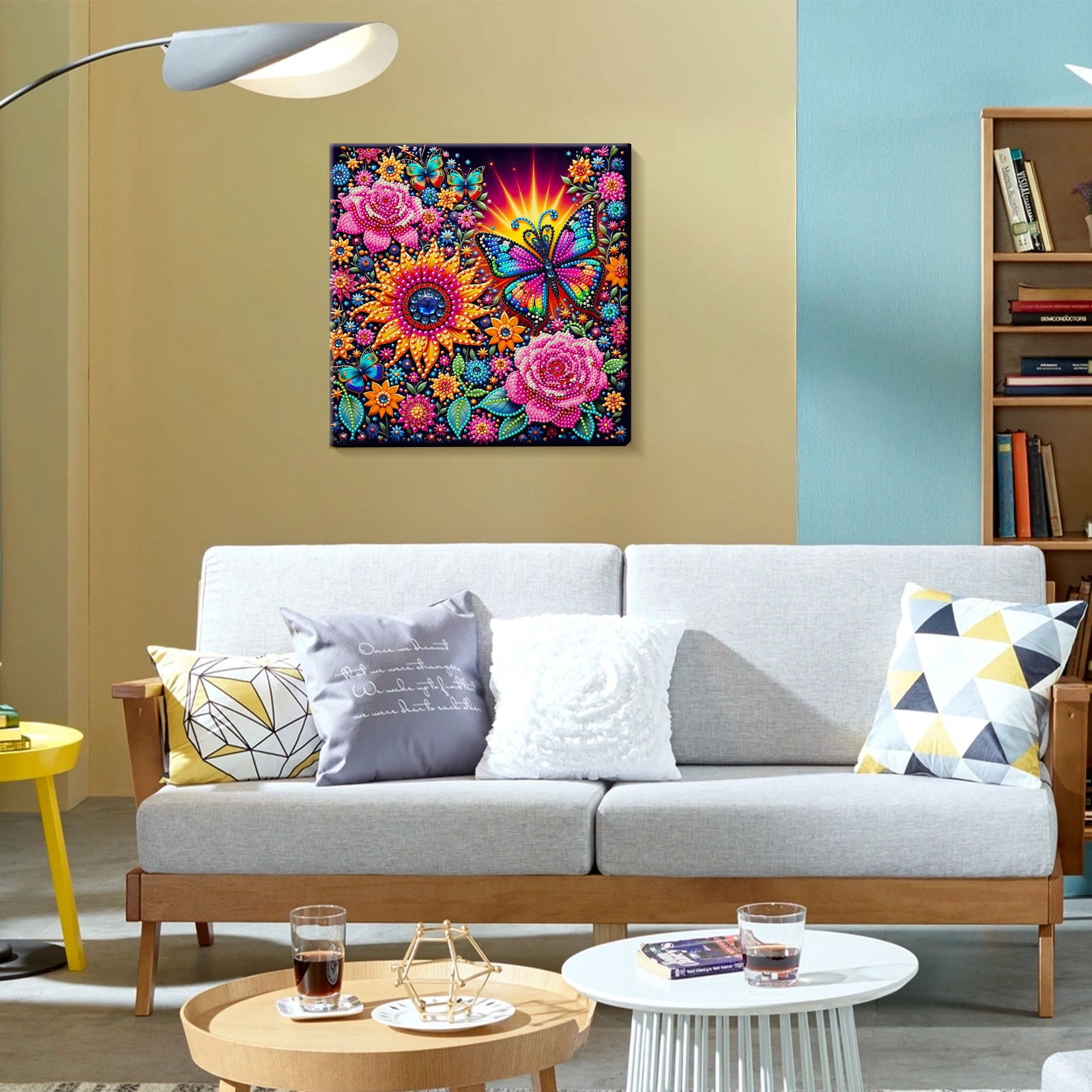 FLOPESN DIY Pearl Painting Kit with Wood Frame, 11.42x11.42 Inch Home Wall Art Decor, Mindful Adult Craft for Stress Relief and Relaxation-Butterfly-3