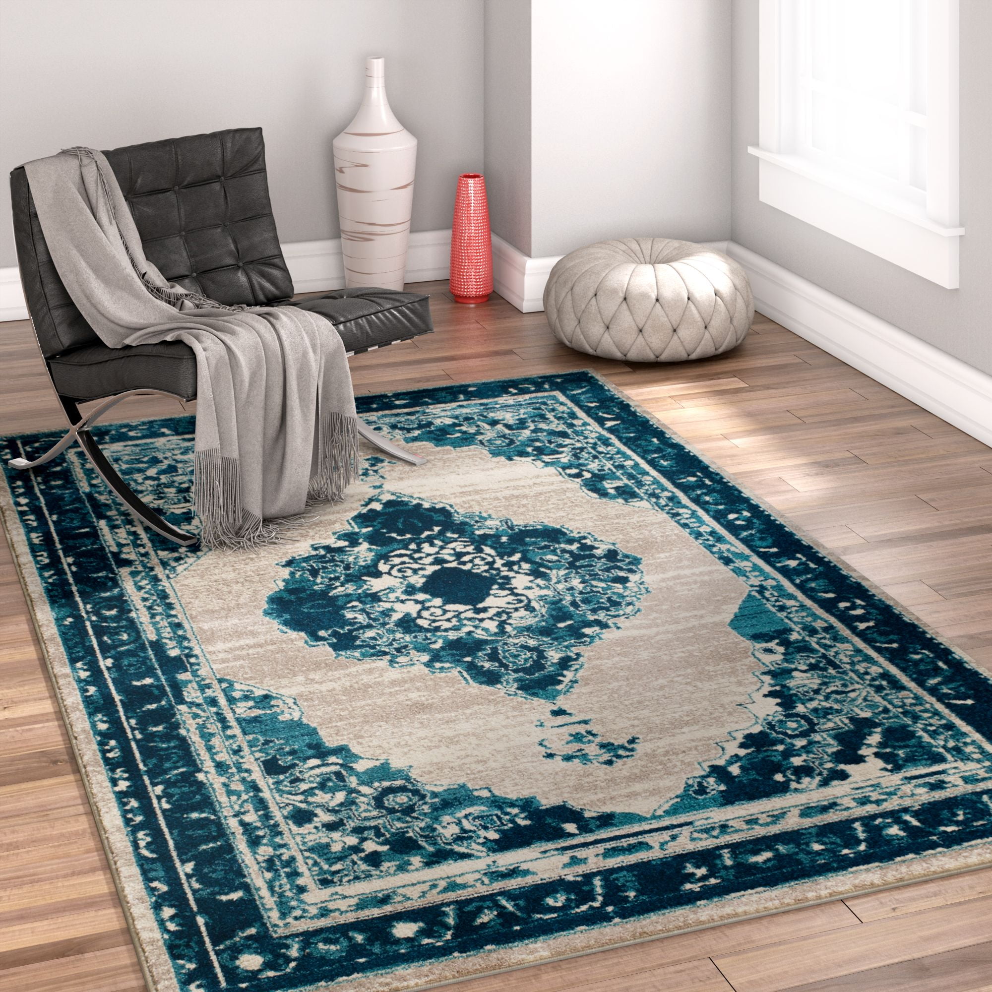 Well Woven Laurent Distressed Vintage Area Rugs, Blue