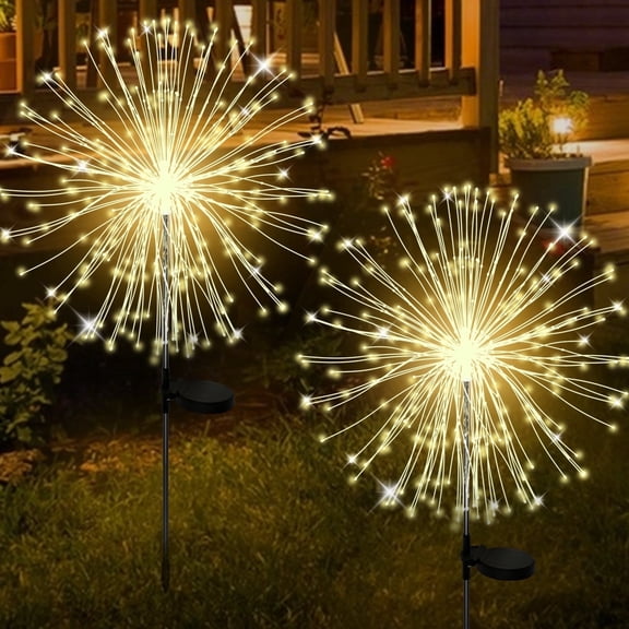 RICAN Solar Garden Lights Outdoor Decorative, 2 Pack Firework Garden Stake Lights Solar Powered, DIY Bendable Copper Wire Waterproof for Garden, Yard, Patio, Flower Bed, Chiristmas Decor