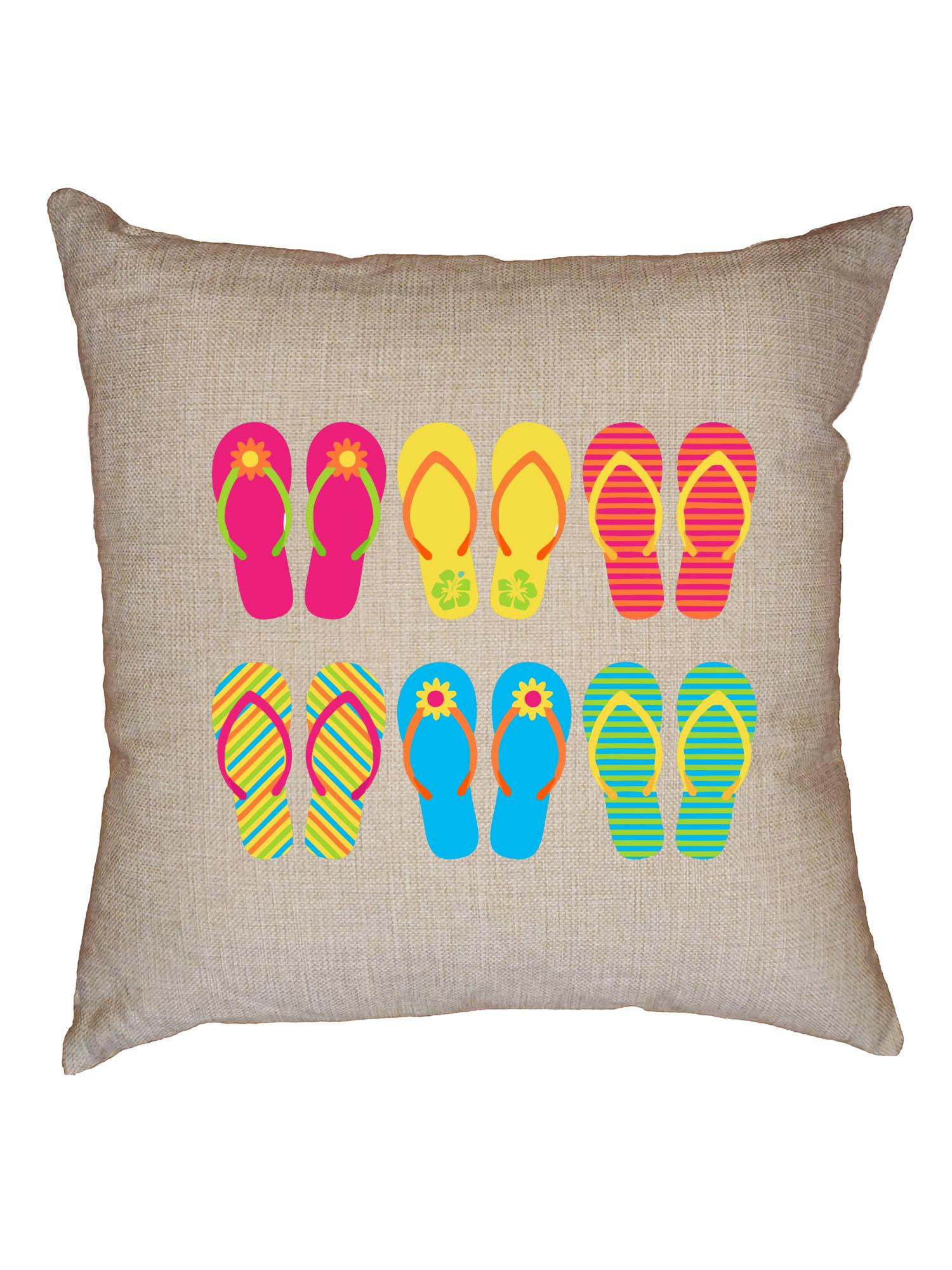 Colorful Flip Flops Graphic - Beach Party Theme Decorative Linen Throw ...