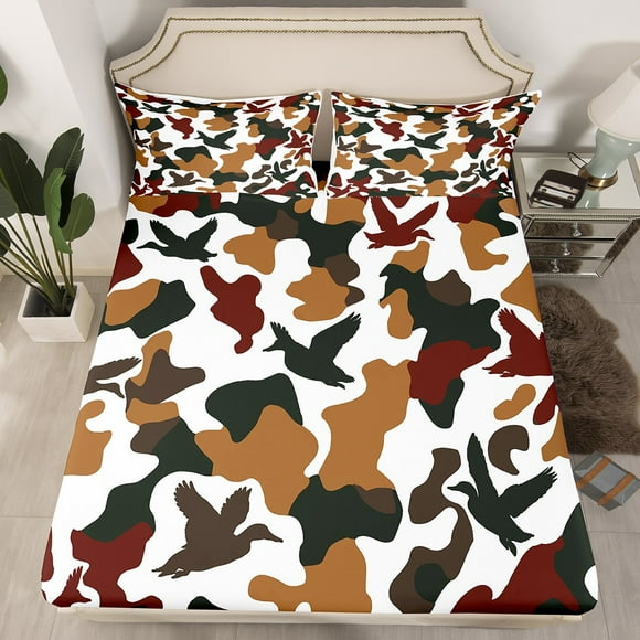 Erosebridal Kawaii Duck Fitted Sheet Full, Farmhouse Animal Bedding Set Full Size, Brown Bedding Full Size, Lightweight Room Decorative, 3-Piece（No Top Sheet）