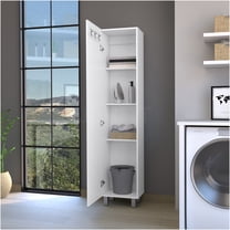 JERFIT 4-Tier Storage Cabinet with Locking Doors, White Laundry Organizer for Bedroom, Bathroom & Closet, Freestanding Particle Board Storage Shelf