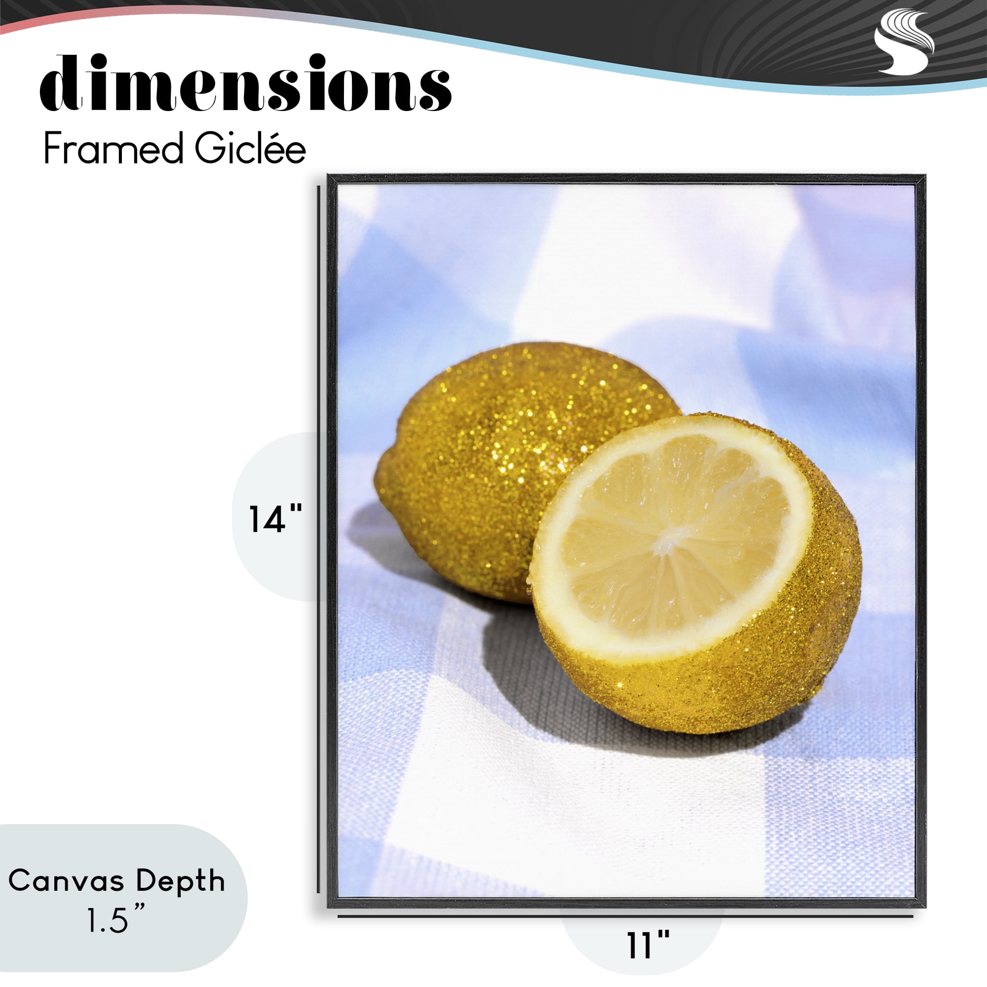Stupell Industries Glimmer Lemon on Blue Black Framed Giclee Art, design by LISH Creative