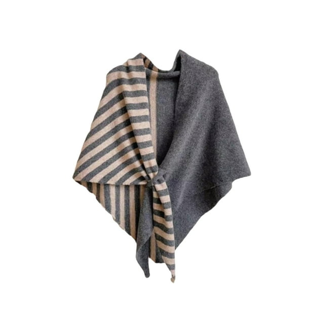 Chal de rayas triangulares para mujer, acogedor, informal, de fácil cuidado, cálido, con lazo para vestidos Gris camello