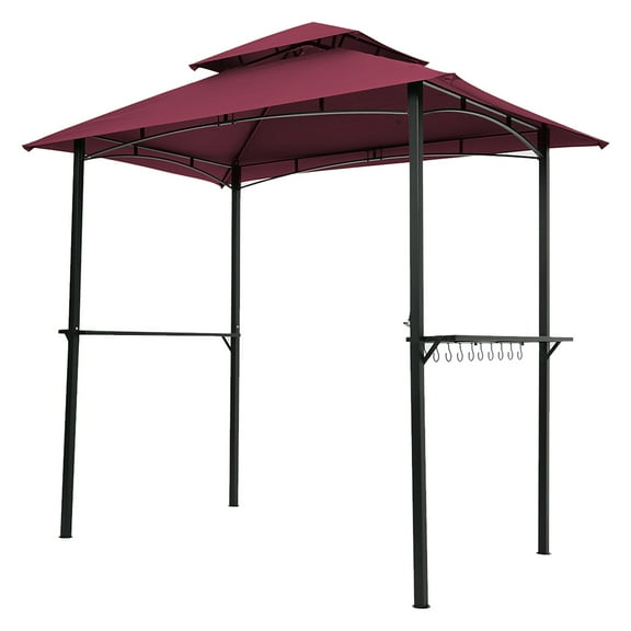 Veryke 8x5 Ft Double Tier Soft Top Canopy Grill Gazebo with Hook and Bar Counters for Outdoor BBQ - Burgundy