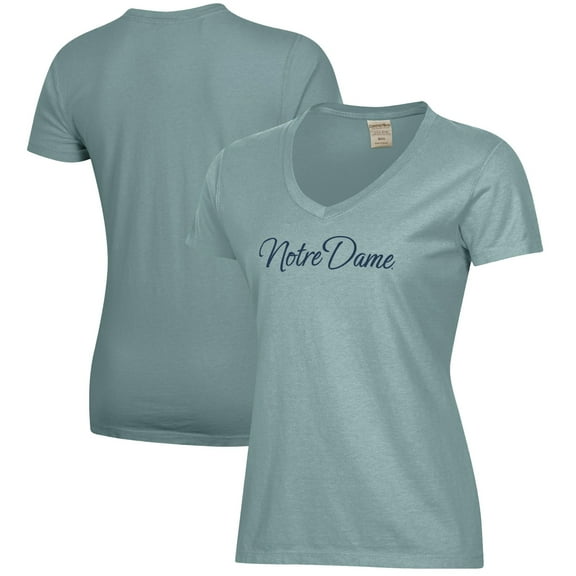 Women's  Green Notre Dame Fighting Irish Script Logo Comfort Wash V-Neck T-Shirt