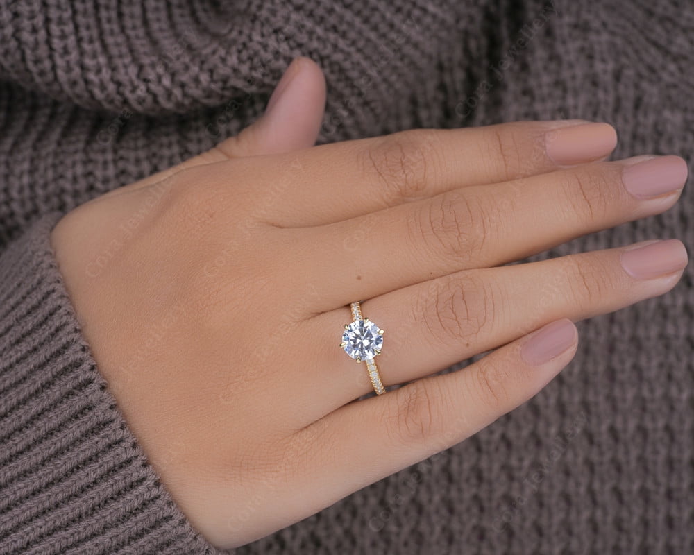 Cora Jewellery 2.0CT Round Moissanite Engagement Ring for Women, 10K Yellow Gold, 9 US