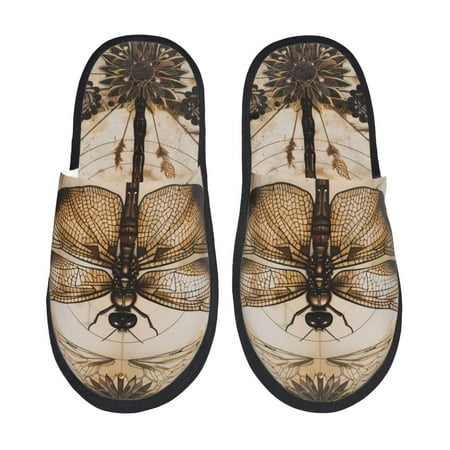 

Tideii Vintage Dragonfly Artwork for Home Indoor Cotton Slippers Autumn and Winter EVA Plush Slippers Household Supplies Unisex-Medium