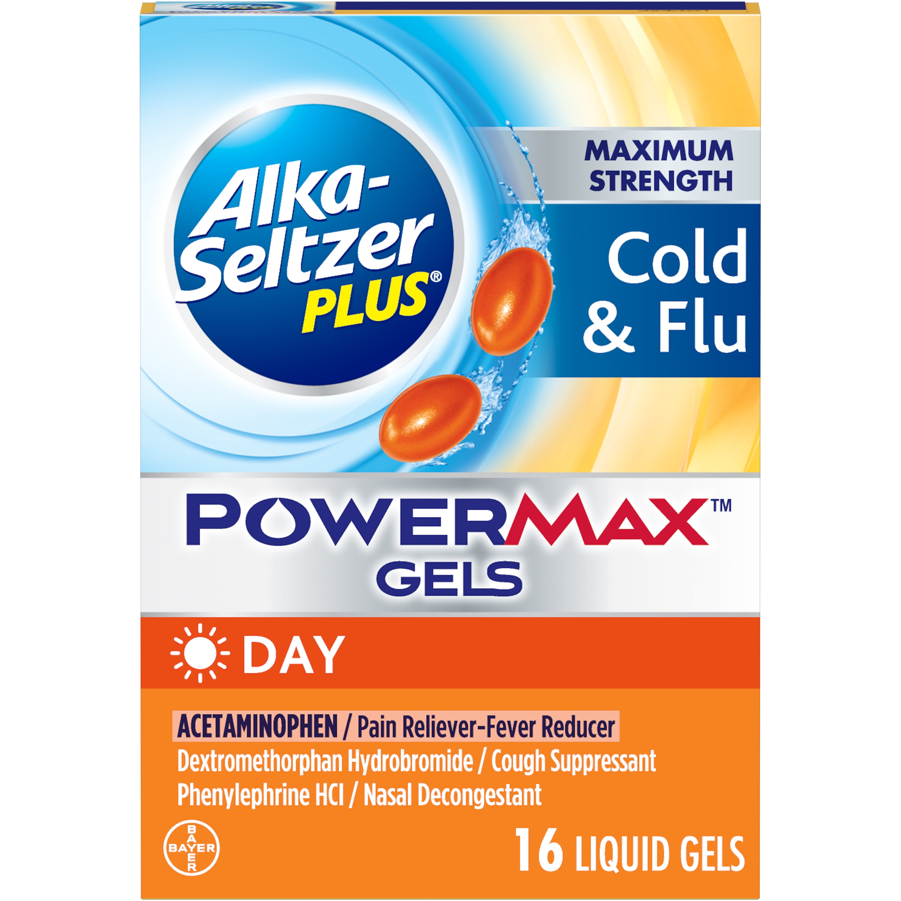 AlkaSeltzer Plus Maximum Strength Cold & Flu Power Max Gels Day, 16