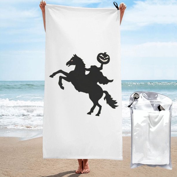 Toalla de playa de microfibra con diseño de calabaza aterradora y jinete sin cabeza de Falloween, toallas de baño, manta de playa suave para desfiles, natación, yoga, mujeres y hombres