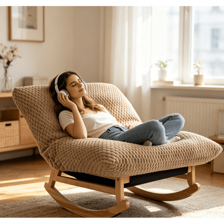 Adult Corduroy Swinging Leisure Recliner Armless Upholstered Accent Chair with Backrest and Solid‑Wood Frame Suitable for Living Rooms and Bedrooms