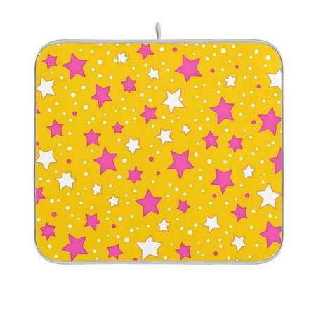 

Yayeee Dish Drying Mat for Kitchen Counter 16 x18 Microfiber Absorbent Pad Pink Stars