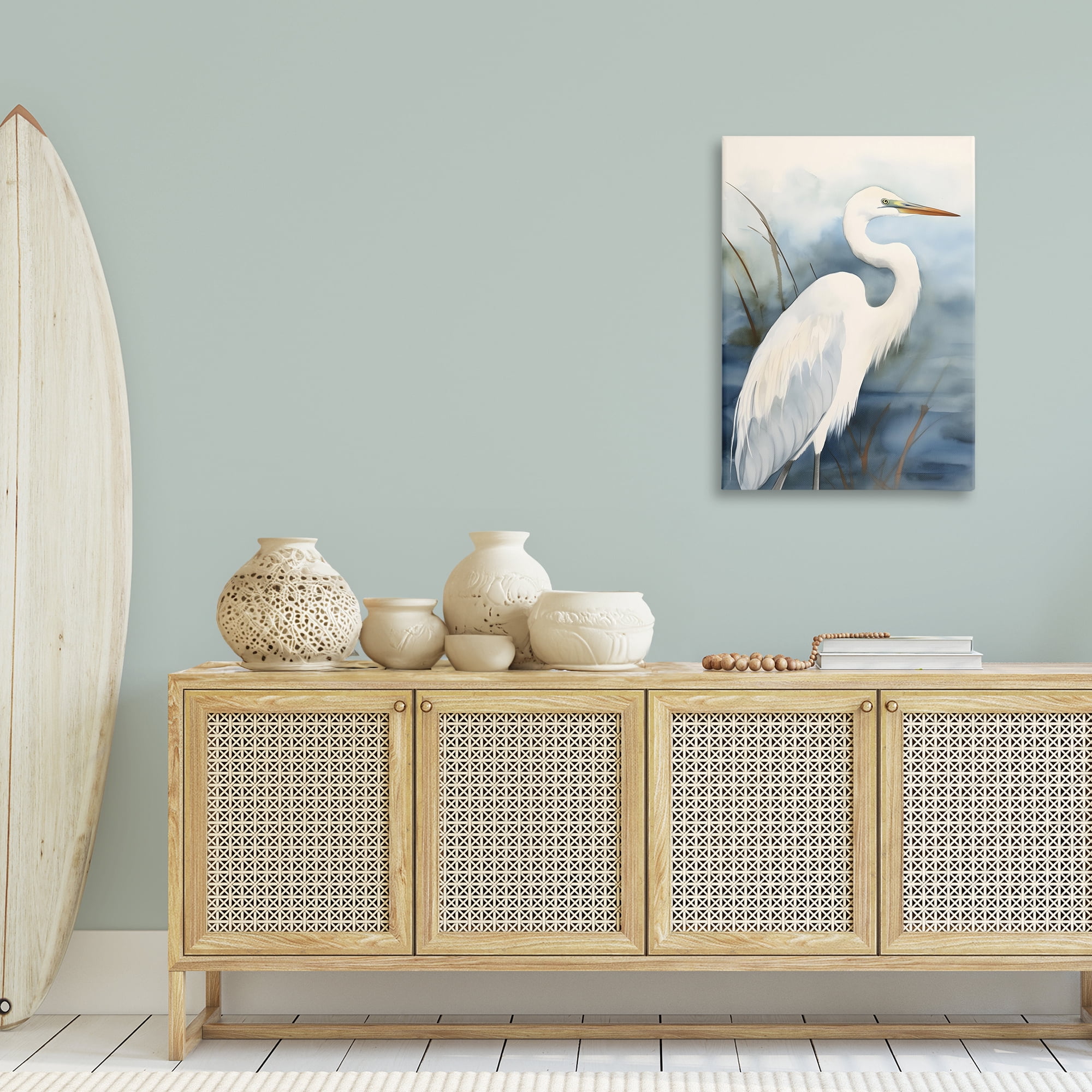 Stupell Industries Soft Egret Impression Animals & Insects Painting Gallery Wrapped Canvas Art Print Wall Art, 24 x 36