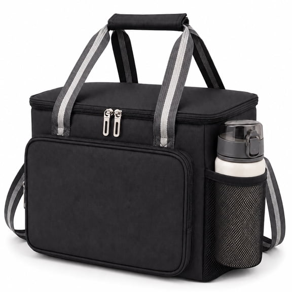 cyrico Lunch Box for Men and Women, Leak-proof Insulated Lunch Bag for Work, Picnic, Travel, Hiking, Soft Large Adult Reusable Cooler Bag with 4 Pocket, Adjustable Shoulder Strap (Black, 15L)