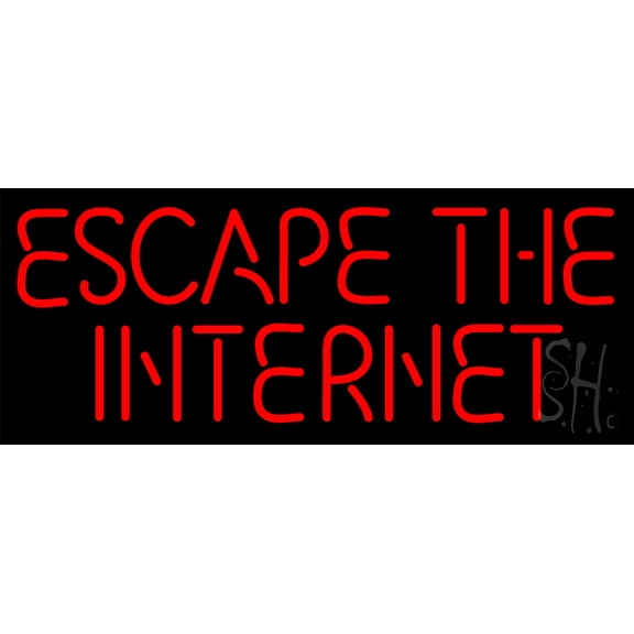 Escape The Internet LED Neon Sign 10 x 24 - inches, Clear Edge Cut Acrylic Backing, with Dimmer - Bright and Premium built indoor LED Neon Sign for Computer & Electronics store decor.