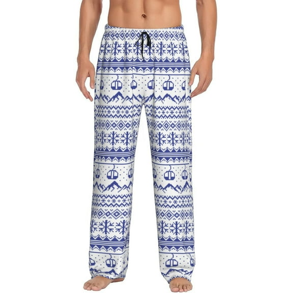 Logiee Abstract Gondola Snowflake Print Pajama Pants for Men,Men’s Pajama Bottoms,Mens PJ Pants with Pockets & Button Fly-Small