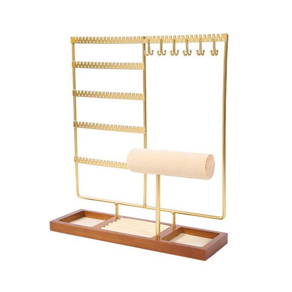 Sturdy Necklace Holder and Jewellery Display Stand with Flannel Rings Section for Bracelets Earrings Watches Black