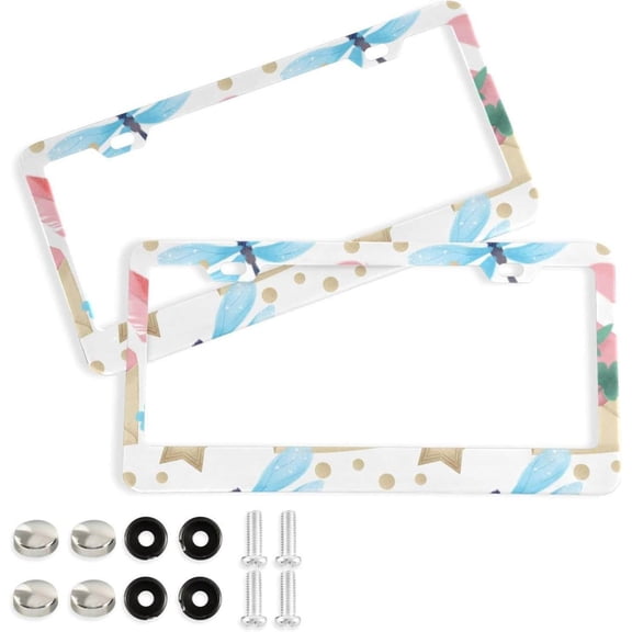 Coolnut Dragonfly Envelope 2 Holes Car License Plate Frames 2PCS, Car License Plate Holder with Screw Caps Cover Set Automotive Exterior Parts Decoration for US Vehicles