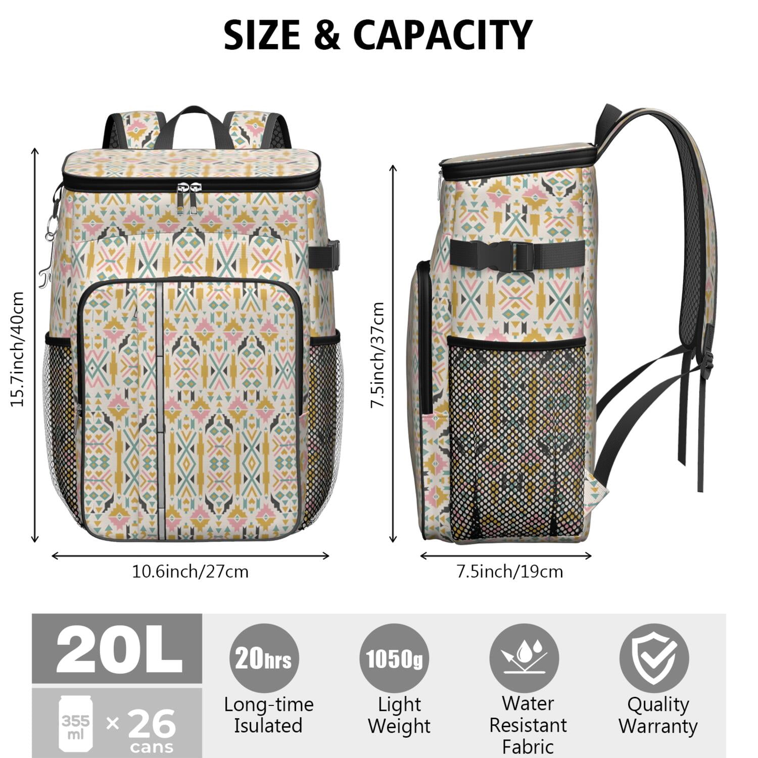 Travel Cooler Bag - Boho Bohemia Flower Camping Beer Cooler Backpack with Bottle Opener- Waterproof Insulated Picnic Backpacks - Cooler Bag for Beach