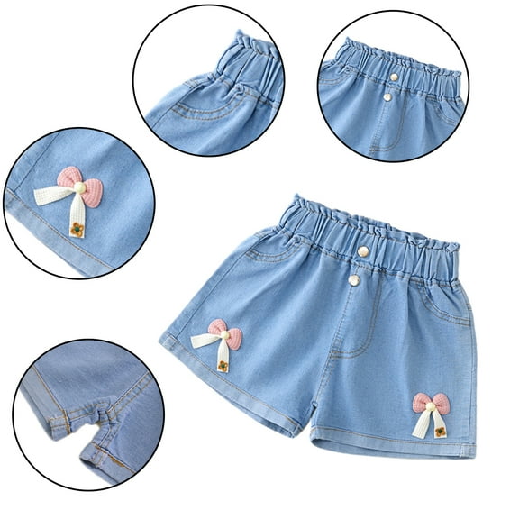 Esaierr Kids Teen Girls Denim Shorts Little&Big Girls Summer Jean Shorts Elastic Youth Denim Shortie Shorts,Size 3-13Years