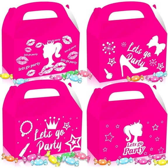 Pink Party Gift Box - 4 Patterns Handle Unassembled Storage Box Candy Gift Packaging Decoration Box