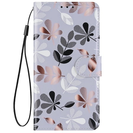 Hpory for HUAWEI P Smart 2019/Honor 10 Lite Grey Material Flower Painted Leather Case with Lanyard