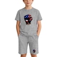 thumbnail image 3 of Afuyipoi Boys Girls Independence Day 2-Piece Lounge Set (4-14 Years) Soft Cotton Short Sleeve Flag Print Top and Active Shorts Gray 11/12, 3 of 8
