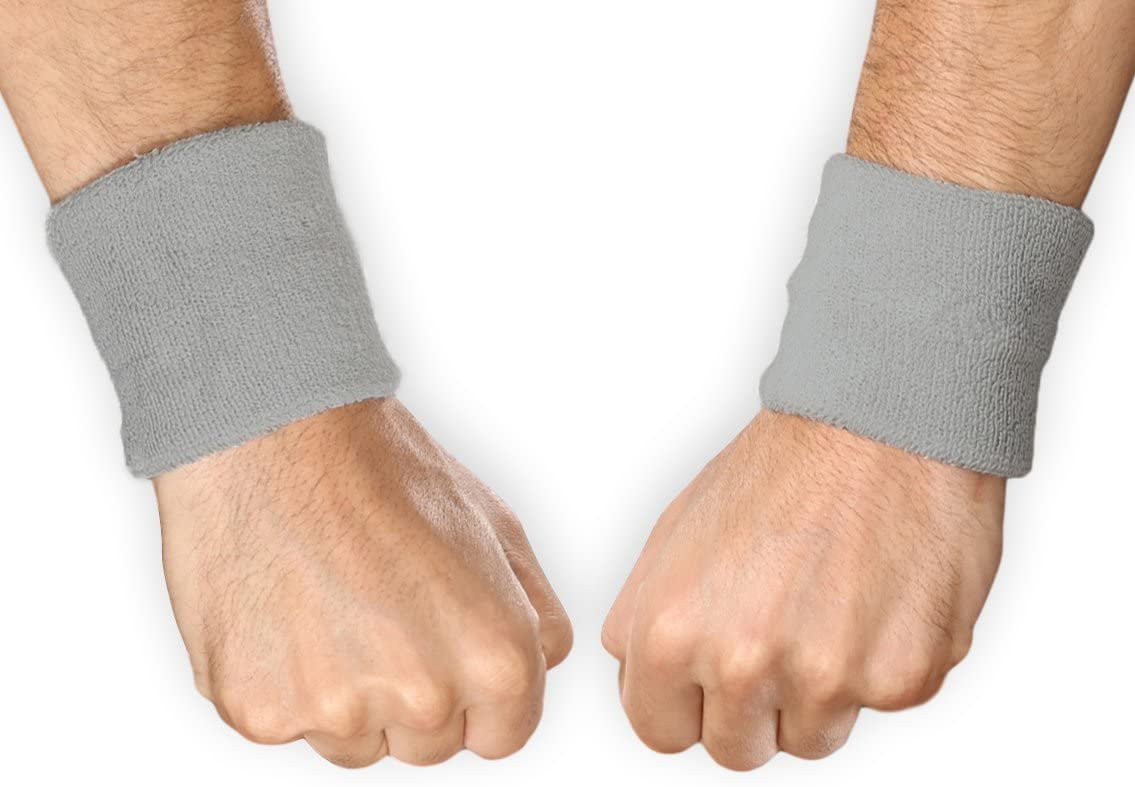 Extra Wide Athletic Soft Terry Cloth Sweat Wrist Band 2pc Set