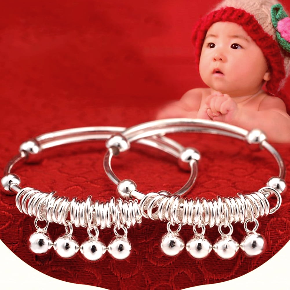 HEVIRGO Infant Baby Silver Plated Adjustable Bell Bangle Hand Foot Bracelet Jewelry Gift Silver Walmart