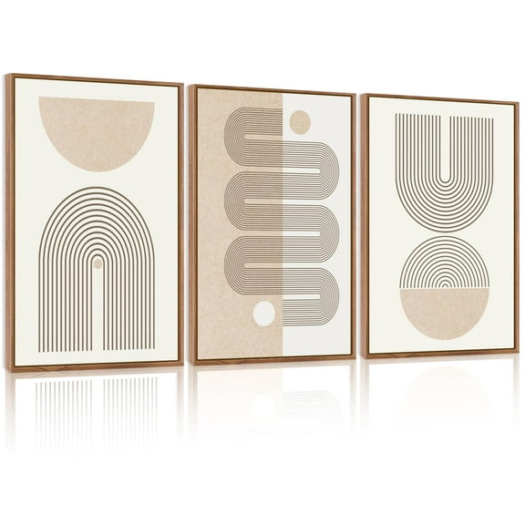 UNFFRAMED Luvia Set of 3 Boho Poster Wall Art Beige Mid Century Abstract Geometric Line Prints for Living Room Bedroom and Office Decor Set 3 Prints 8x12