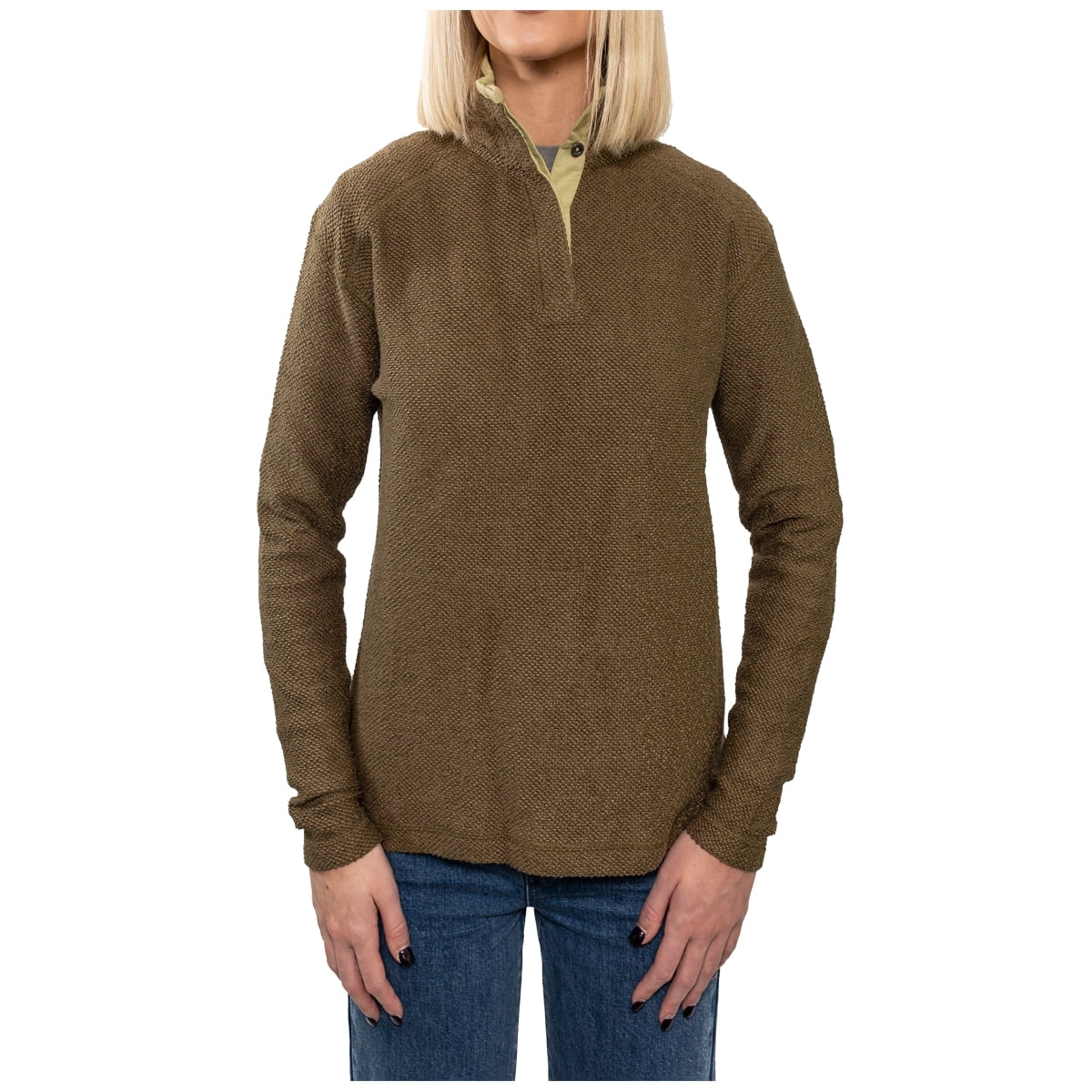 Banded Banded Ladies Nubby Fleece Henley Spanish Moss Extra Large