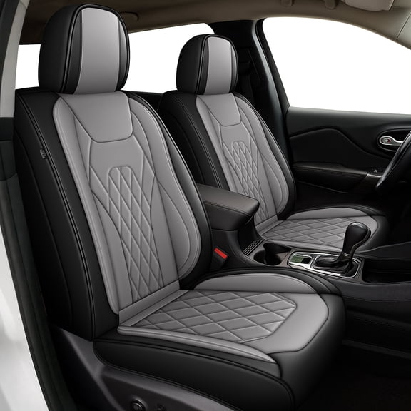 DIKSOAKR Car Seat Covers Front Seats for Nissan Rogue 2008-2026 2 Seats Waterproof Leather Car Seat Covers Protectors with Lumbar Support Grey,Front Set(2 Seats)