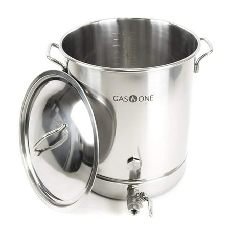 GasOne 16 Gallon Stainless Steel Home Brew Kettle Pot Pre Drilled 4 PC Set 64 Quart Tri Ply Bottom for Beer Brewing Includes Stainless Lid Ball Valve Spigot and Plug - Home Brewing