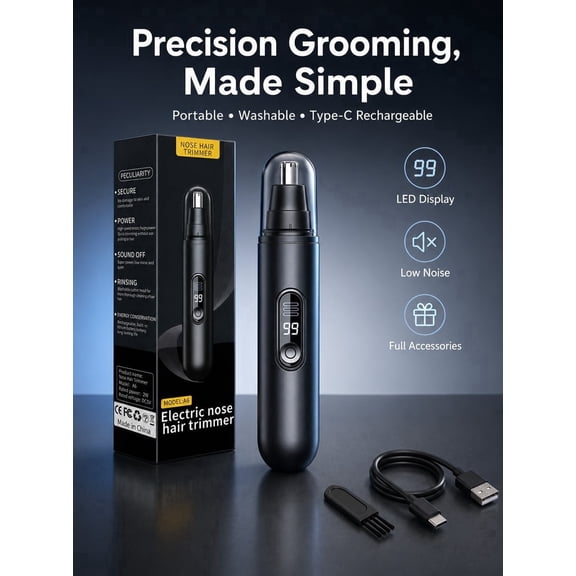 Rechargeable Ear Nose Hair Trimmer with Dual Edge Blades Portable Personal Hair Removal Grooming Tool