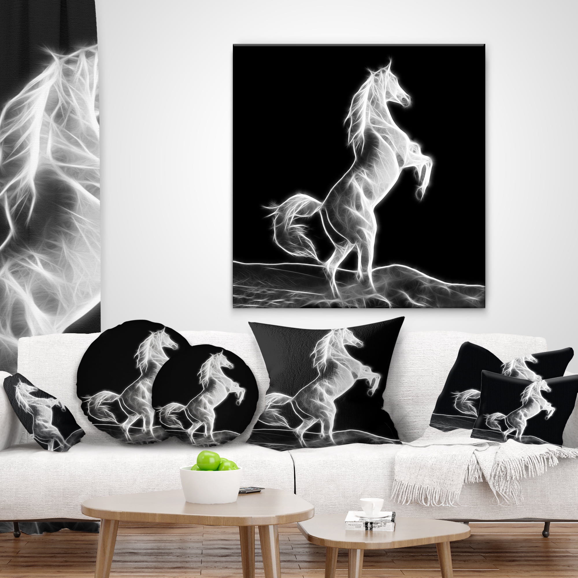 Designart Large White Horse Sculpture - Animal Throw Pillow - 18x18