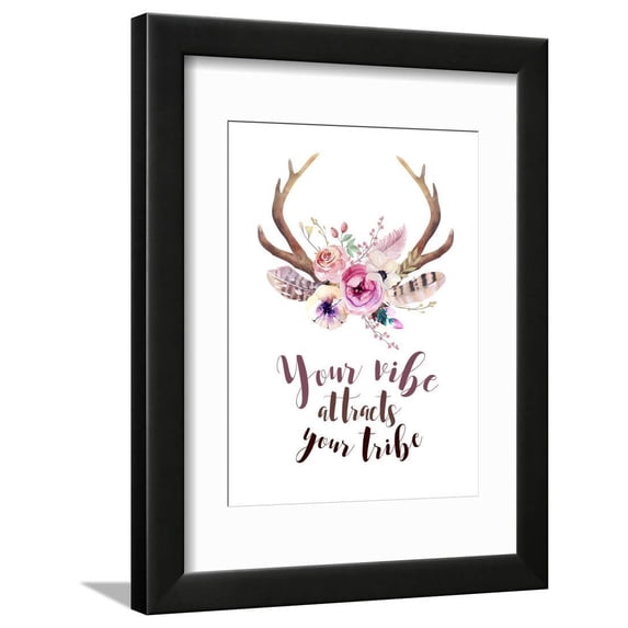 Your Vibe Attracts Your Tribe Floral Boho Watercolor Framed Print Wall Art by Kris_art Sold by Art.Com