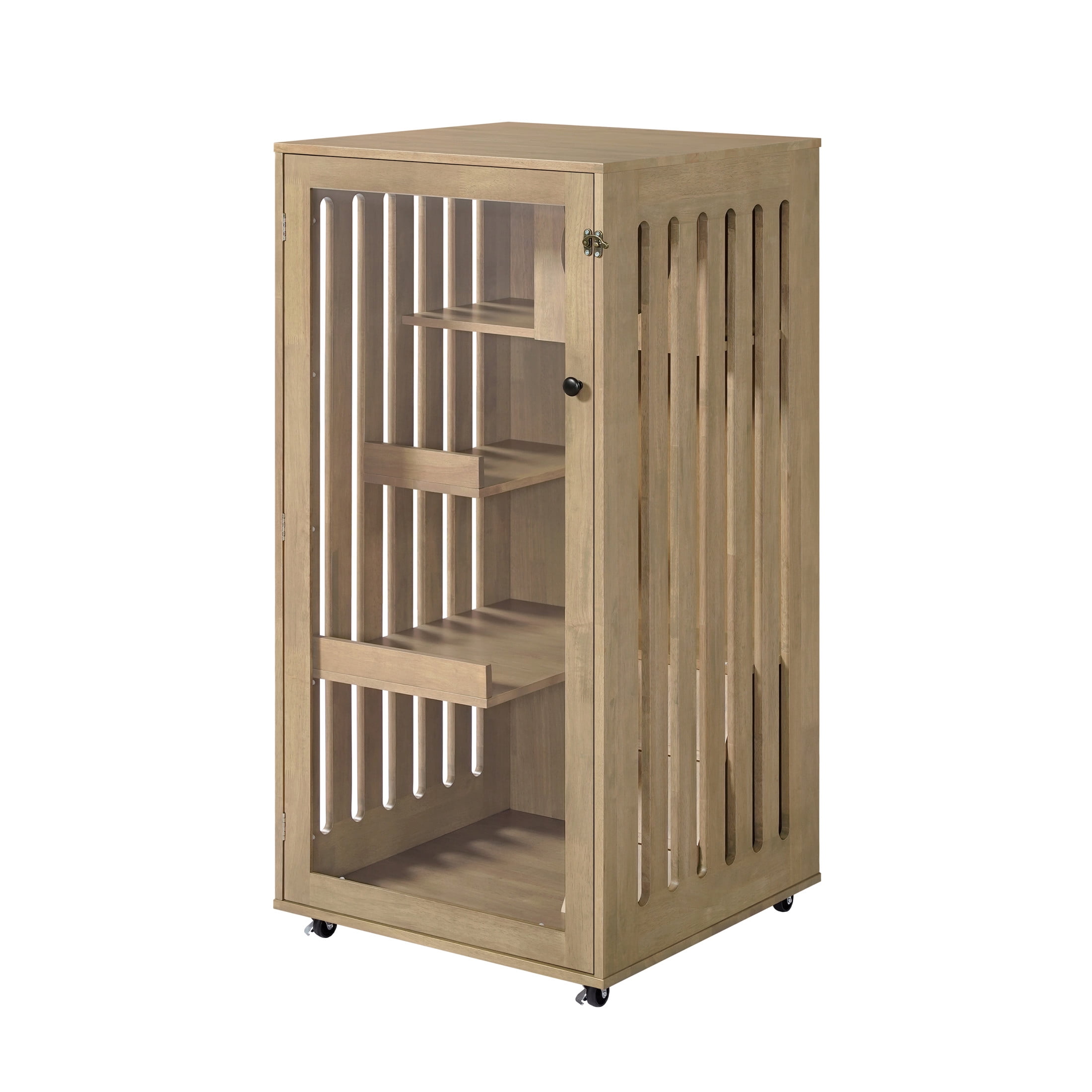 Christopher Knight Home Cat House Cabinet with Wheels & Door, Ventilated Indoor Pet Condo, Natural Beech