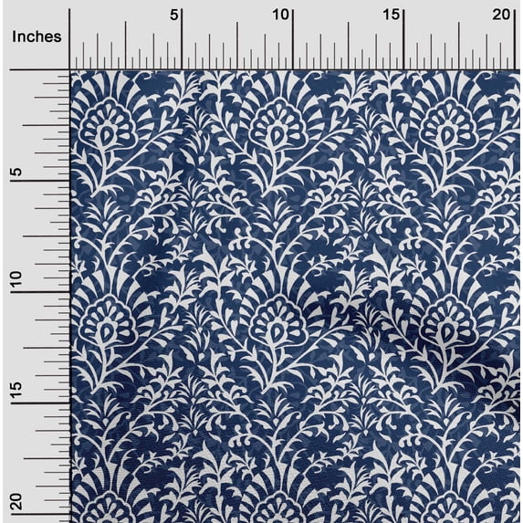 oneOone Georgette Viscose Navy Blue Fabric Leaves & Floral Block Dress Material Fabric Print Fabric By The Yard 42 Inch Wide