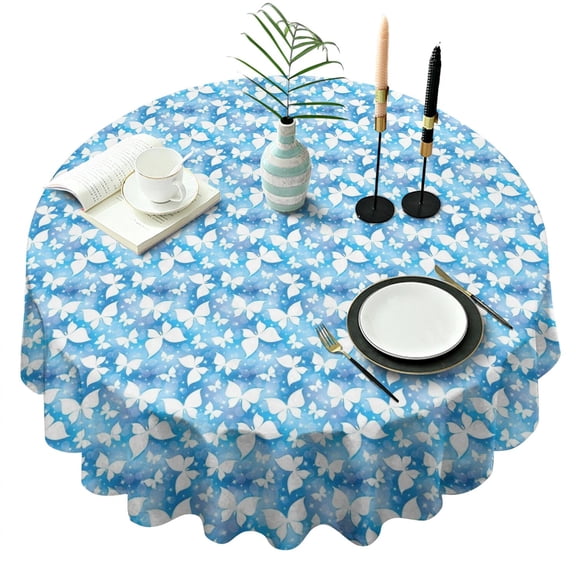 Pink Butterfly Geometric Pattern Round Tablecloth 60"x60",Wrinkle Wipeable Table Cloth for Kitchen Dining Room Picnic Patio Party