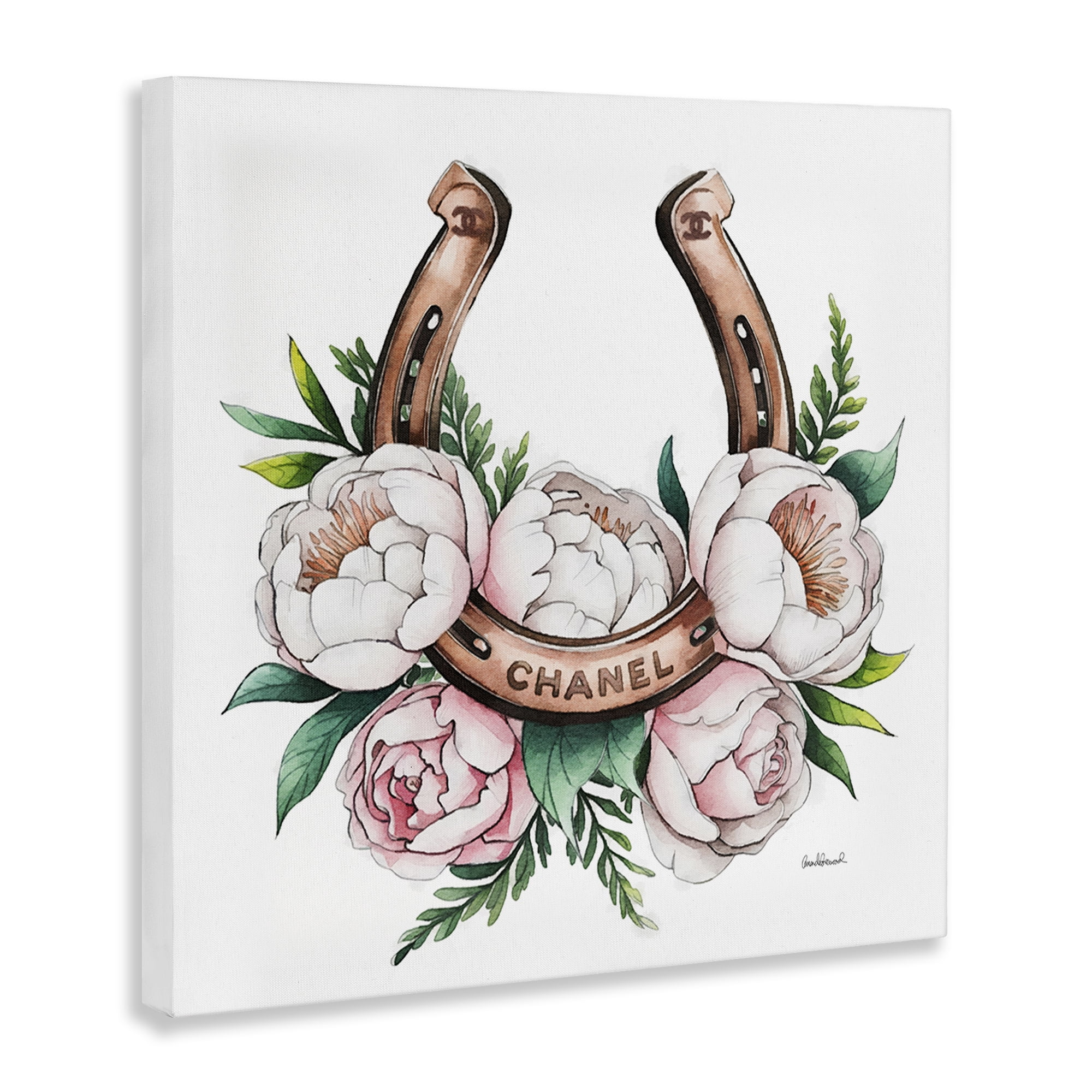 Stupell Industries Glam Peonies & Horseshoe Plants & Flowers Painting Wrapped Canvas Art Print Wall Art, 17 x 17