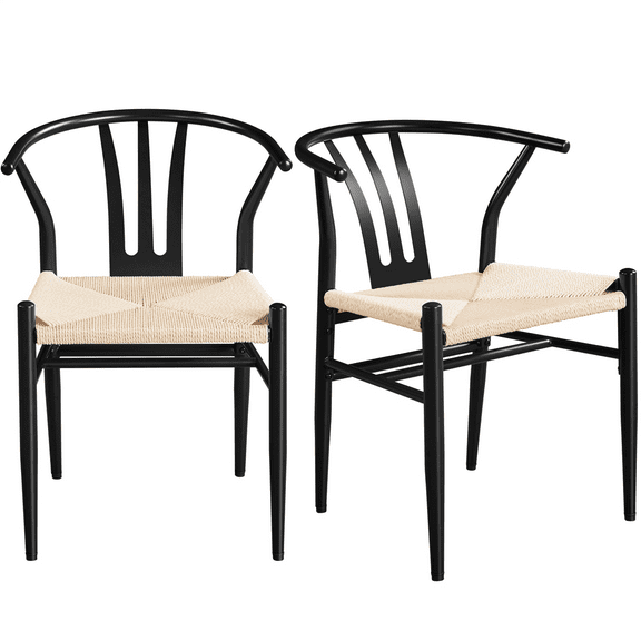 Yaheetech Set of 2 Modern Weave Arm Chairs with Solid Metal Frame, Black