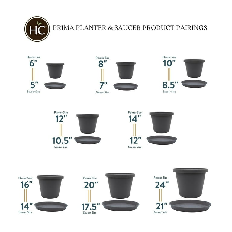 The HC Companies 6 Inch Round Prima Planter - Small Plastic Plant Pot with Rolled Rim for Indoor Outdoor Plants Flowers Herbs, Warm Gray