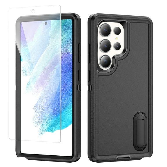 Allytechgroup Screen Protector Case for Samsung Galaxy S25 Ultra 6.9", Rugged Bumper Hybrid TPU PC Invisible Kickstand Military Grade Protection Phone Case for Galaxy S25 Ultra, Black