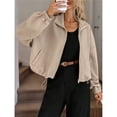 thumbnail image 4 of Chaqueta de Béisbol Holgada Informal con Cuello Alto, Cremallera y Dobladillo con Cordón Ajustable para Mujer. Caqui S, 4 of 10