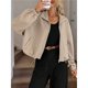 thumbnail image 4 of Chaqueta de Béisbol Holgada Informal con Cuello Alto, Cremallera y Dobladillo con Cordón Ajustable para Mujer. Caqui M, 4 of 10